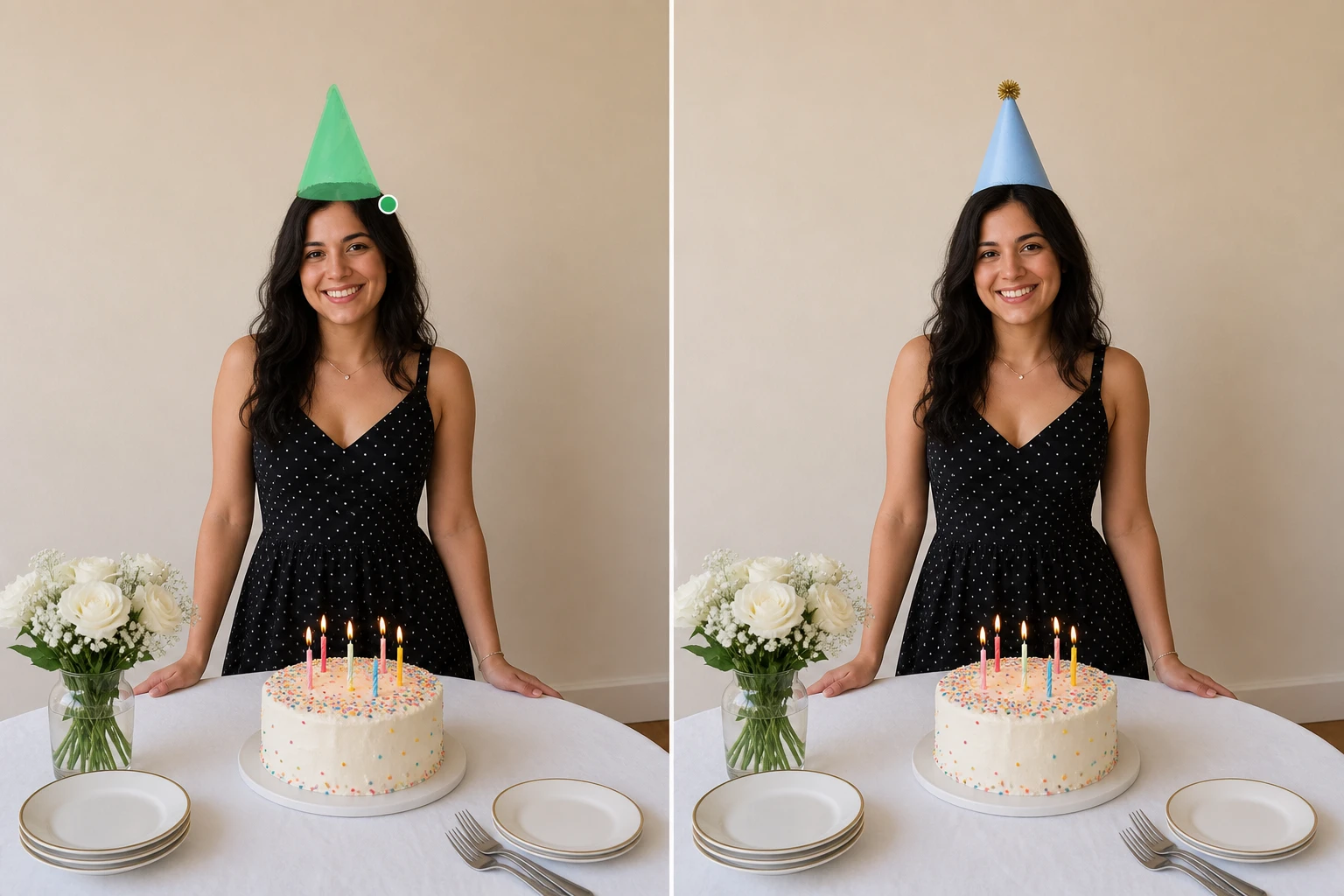 A hat added onto a portrait photo blending with the existing lighting inside EditImage