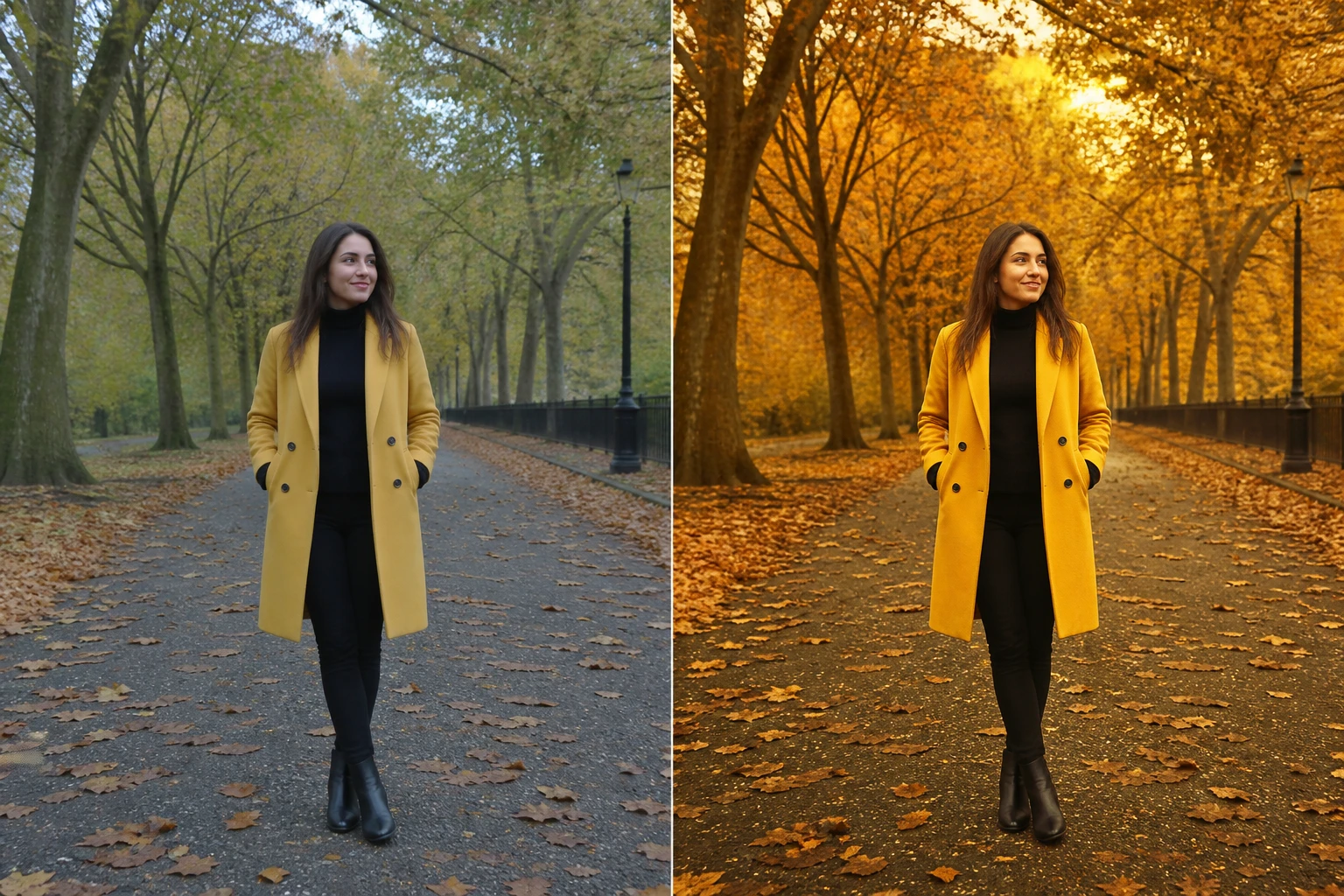 Portrait relit with warmer side light and matching shadows in EditImage
