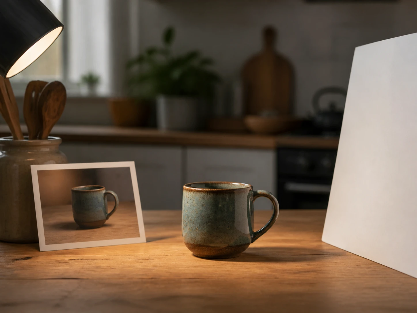 An online seller relighting a home product photo with a side light and a soft fill