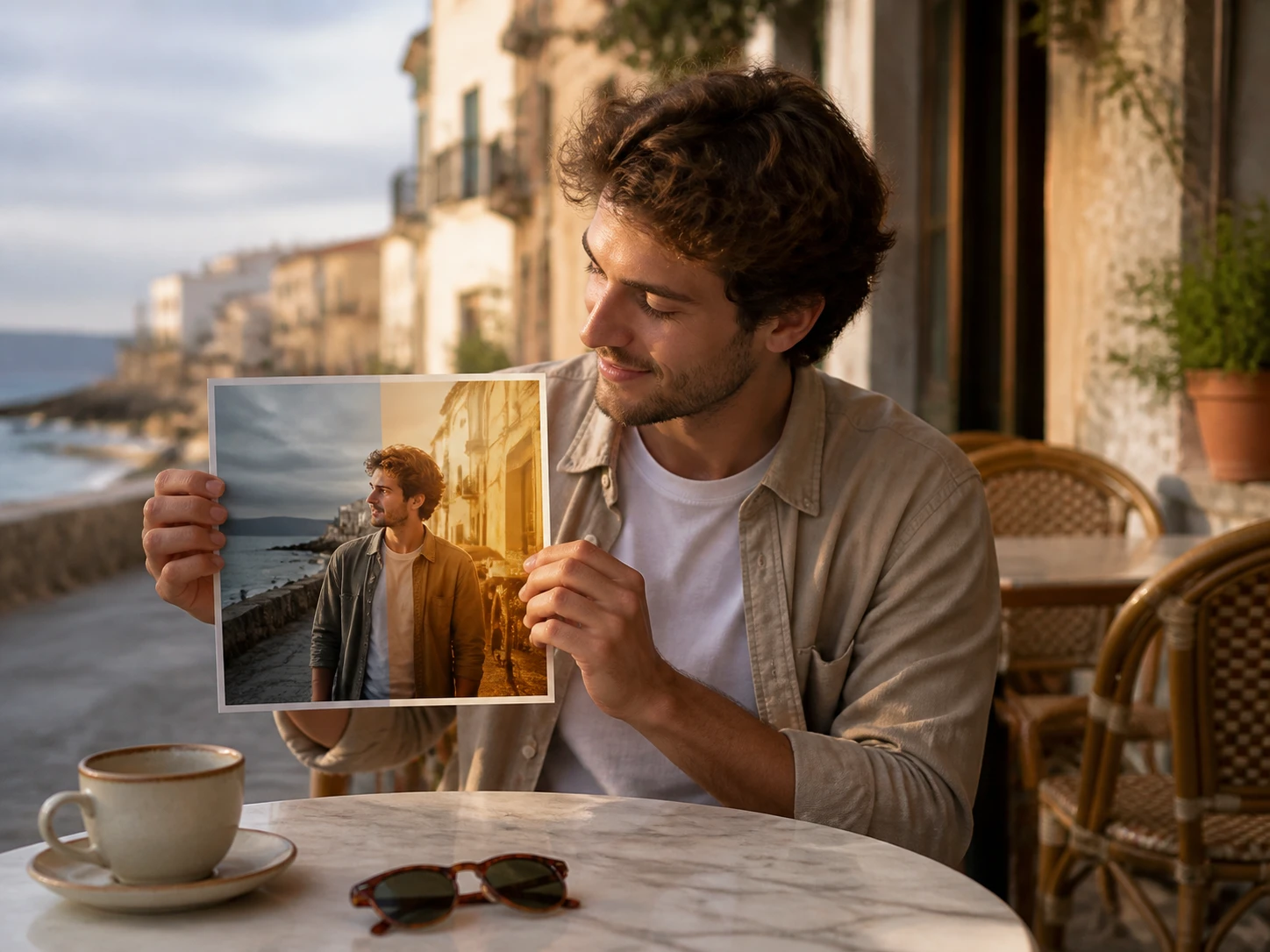 A social creator reworking the light on a travel selfie before posting it online