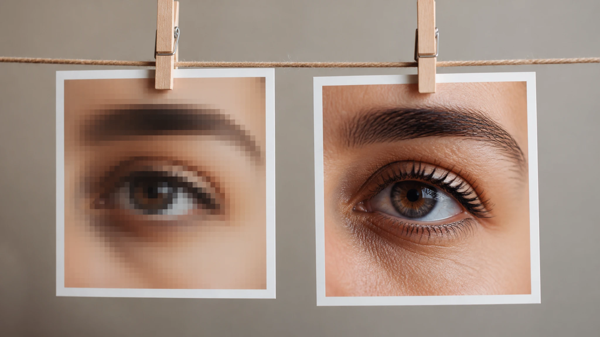 Low resolution portrait with facial detail restored so eyes and skin look sharper