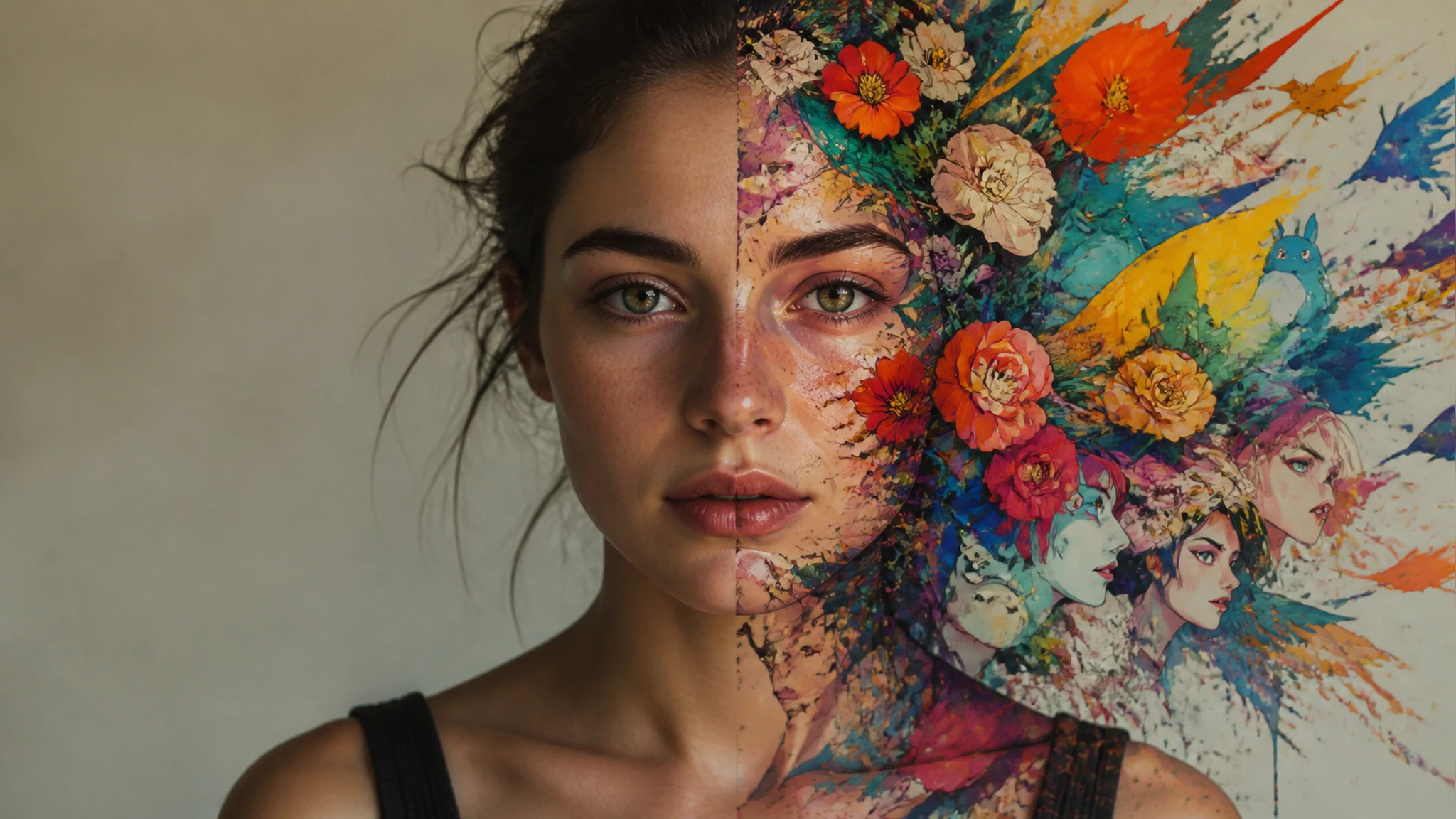 A selfie shown beside its cartoon and anime restyled versions made in EditImage